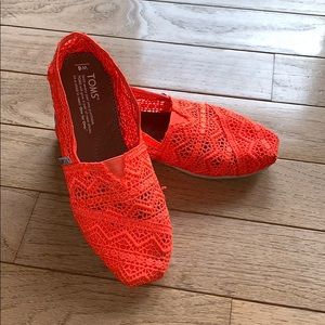 TOMS orange crochet shoes